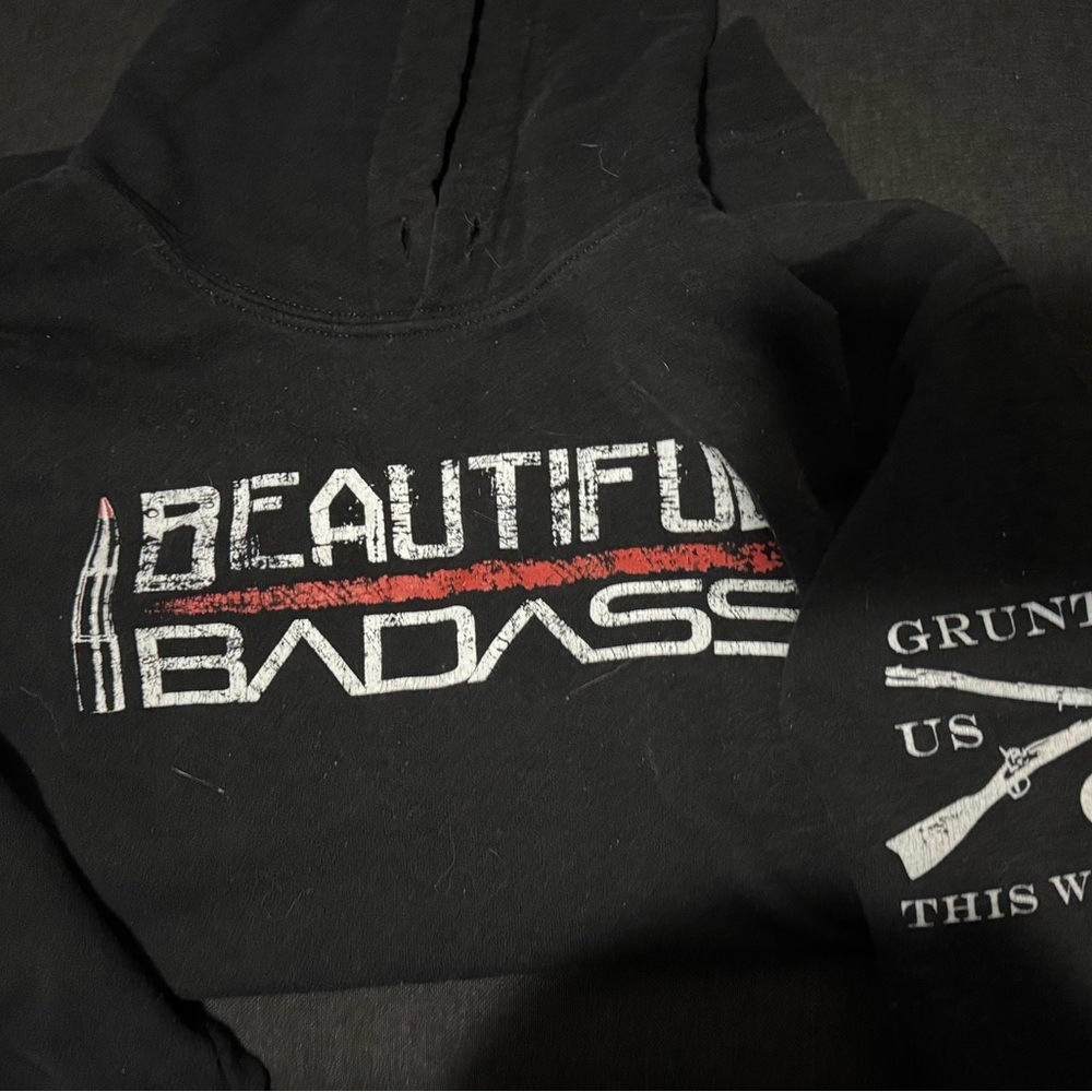 BEAUTIFUL BADASS Grunt Style Black Hoodie with Rifle Graphic